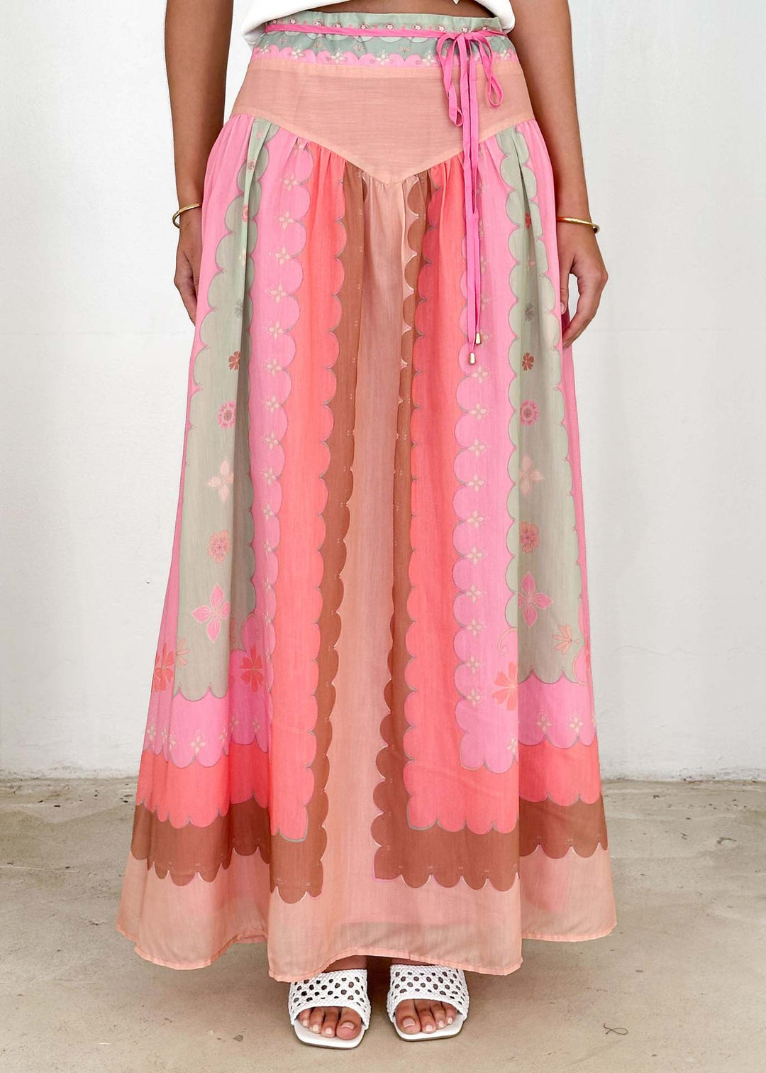 Damen Langer Boho-Rock mit floralem Design und Taillenzug Drune