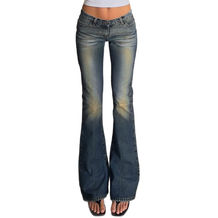 Damen Schlagjeans mit Used-Effekt, Whiskering und ausgestelltem Bein Drune