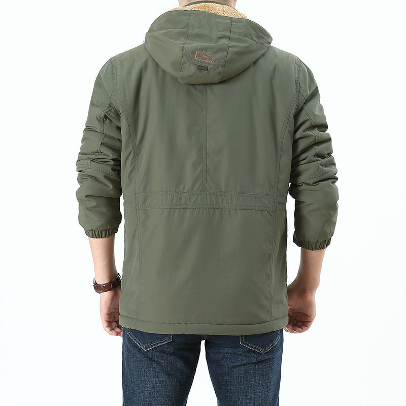 Herren Leichte Utility-Fieldjacke mit hohem Stehkragen, Mehrfachtaschen und Windschutz Drune
