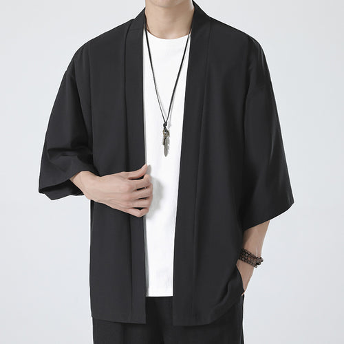 Herren nan kimonoartige Kurzjacke im Oversize-Stil mit offenem Schnitt und weichem Fall Drune
