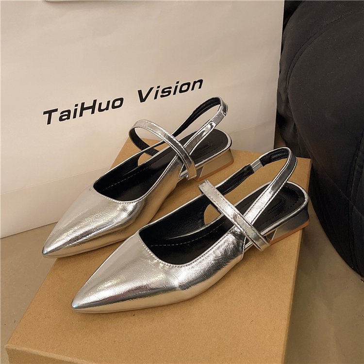 Damen elegante Slingback-Ballerinas aus glänzendem Material Drune