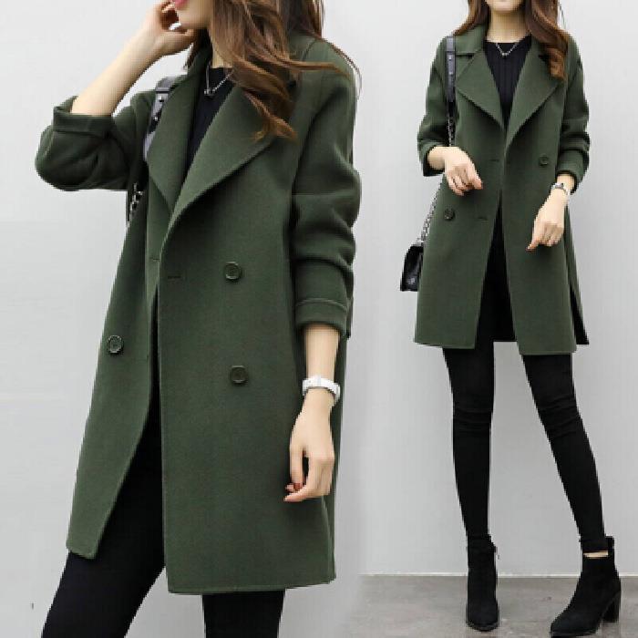Damen Eleganter Wollmantel mit doppelter Knopfleiste Drune