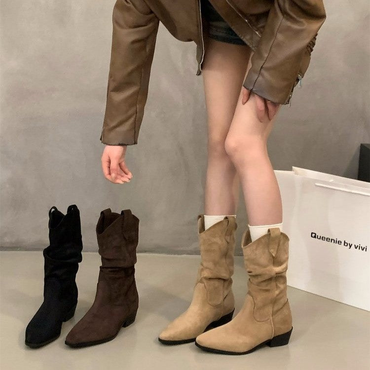 Damen Modische Wildlederstiefeletten Drune
