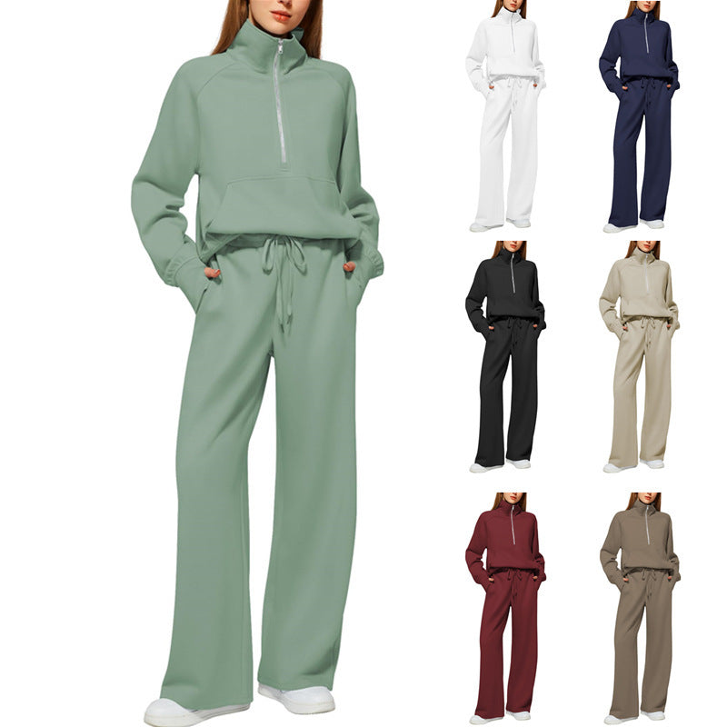 Damen elegantes und lässiges Freizeitset mit hohem Kragen und weit geschnittenen Hosen Drune