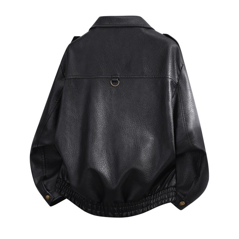 Damen Mode-Lederjacke mit hohem Kragen Drune