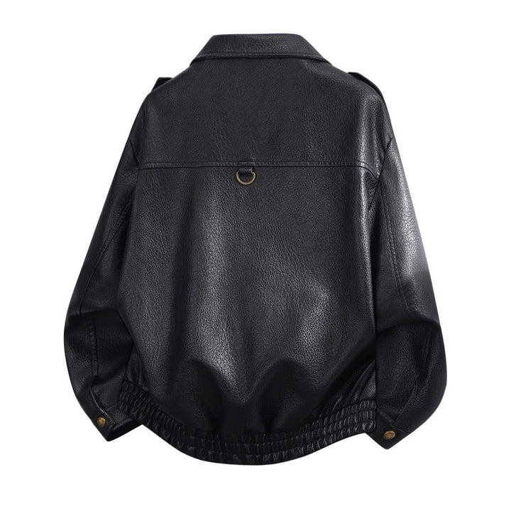 Damen Mode-Lederjacke mit hohem Kragen Drune