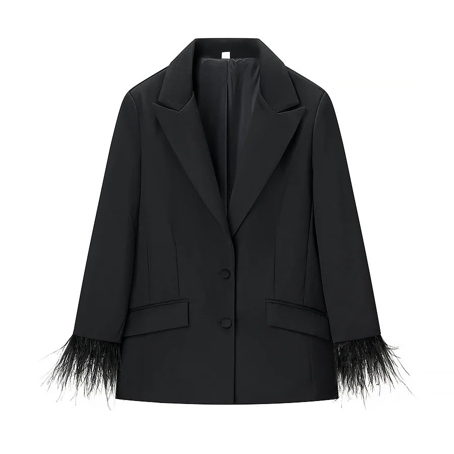 Damen nan taillierter Blazer mit Federrand an den Ärmeln und Pattentaschen Drune