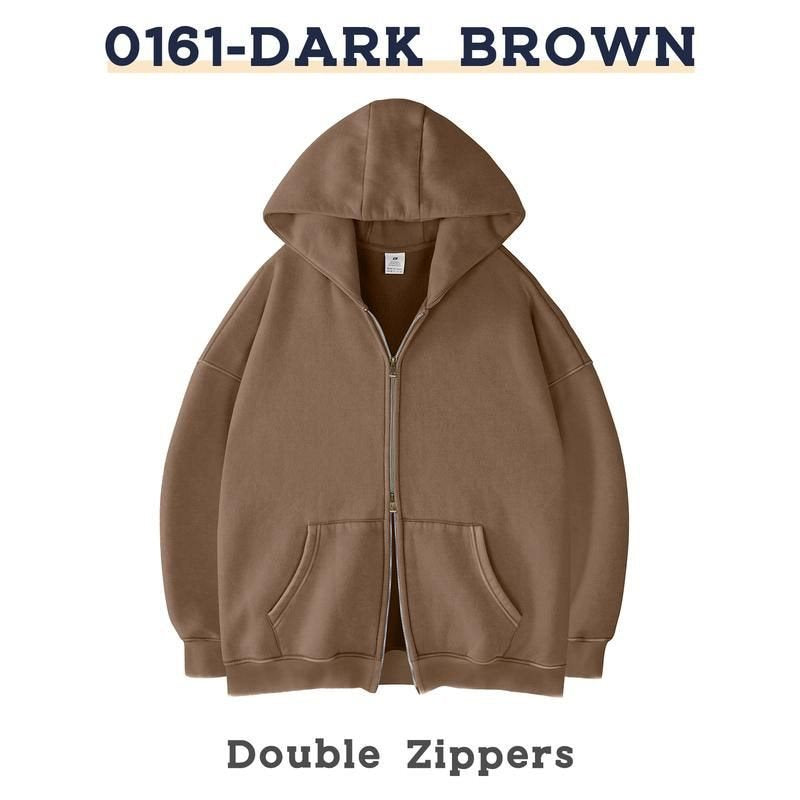 Unisex Oversized Kapuzenjacke mit Doppelreißverschluss und Kängurutaschen Drune