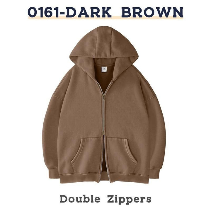 Unisex Oversized Kapuzenjacke mit Doppelreißverschluss und Kängurutaschen Drune