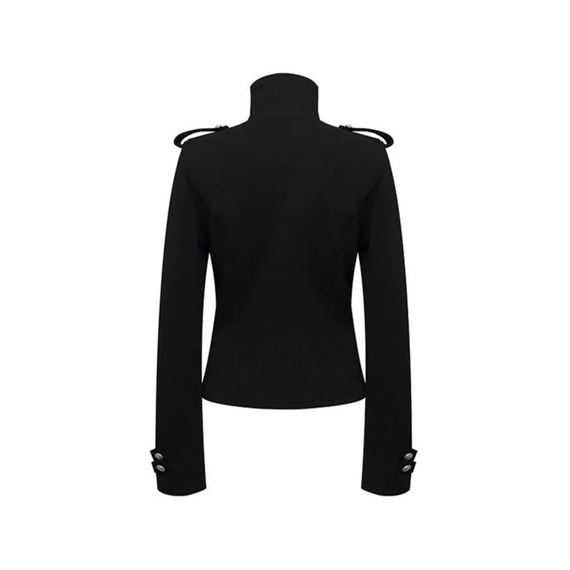 Damen Figurnahe Zip-Jacke mit Stehkragen, asymmetrischem Reißverschluss und Schulterklappen Drune