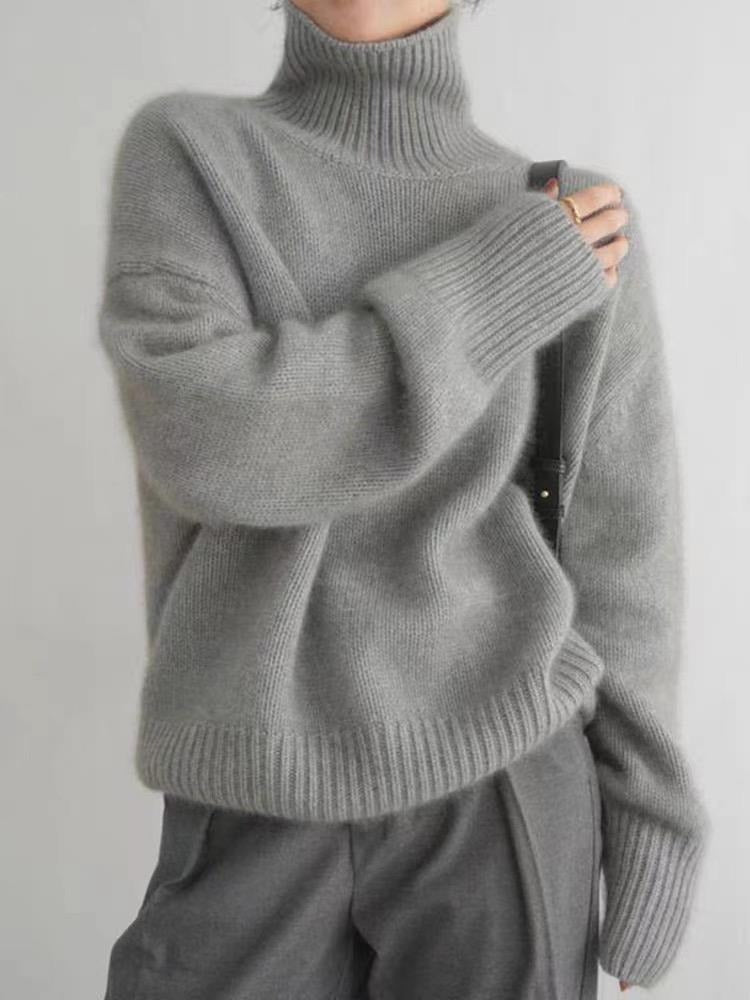Damen Oversize Feinstrickpullover mit hohem Rollkragen und Seitenschlitzen Drune