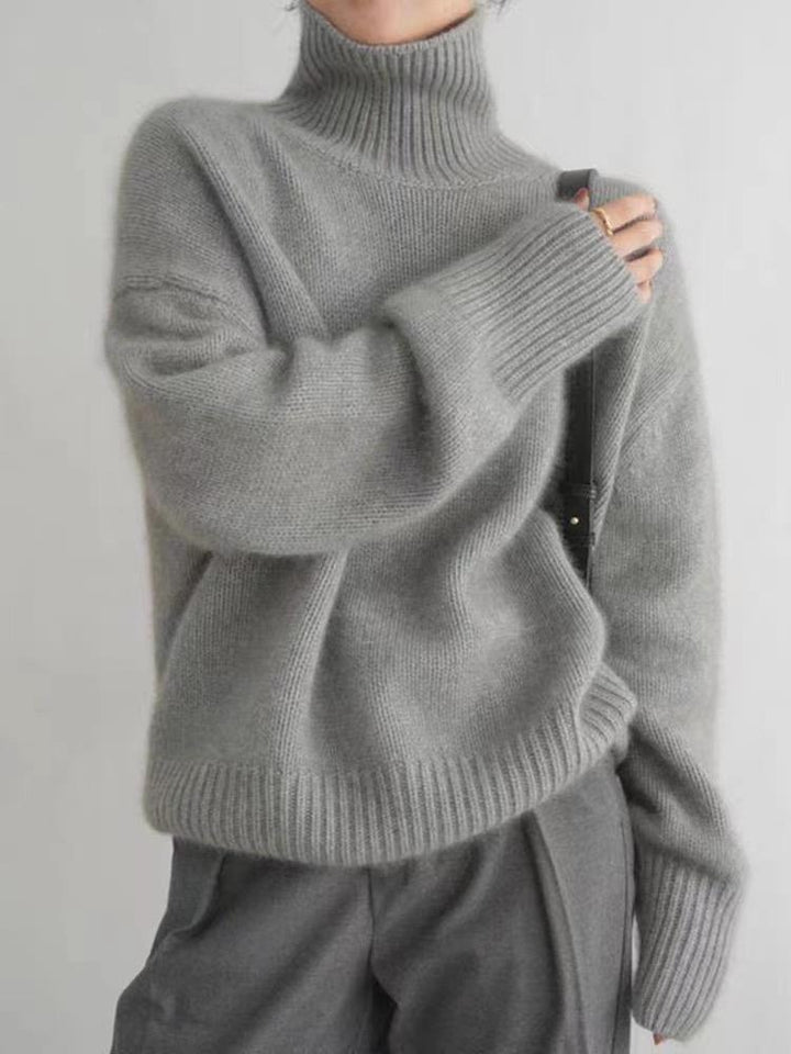 Damen Oversize Feinstrickpullover mit hohem Rollkragen und Seitenschlitzen Drune