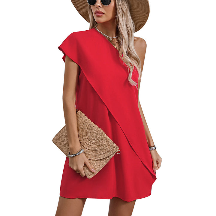 Damen asymmetrisches Party-Kleid mit einem Schulterdesign Drune