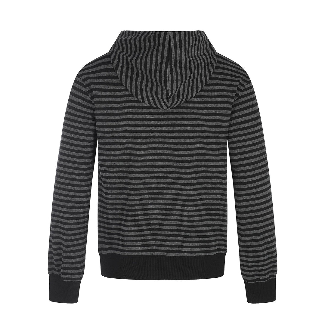 Herren Gestreifte Kapuzenjacke mit Doppelknopf-Optik, Rippenbündchen und Kreuz-Zipper Drune