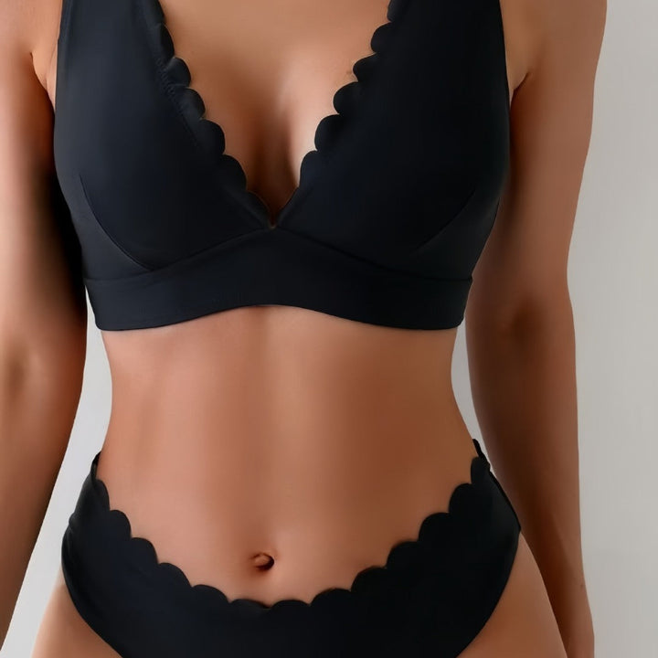 Damen Bikini-Set mit eleganten Wellenkanten und tiefem V-Ausschnitt Drune