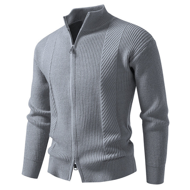 Herren modische Strickjacke mit Stehkragen und durchgehendem Reißverschluss Drune