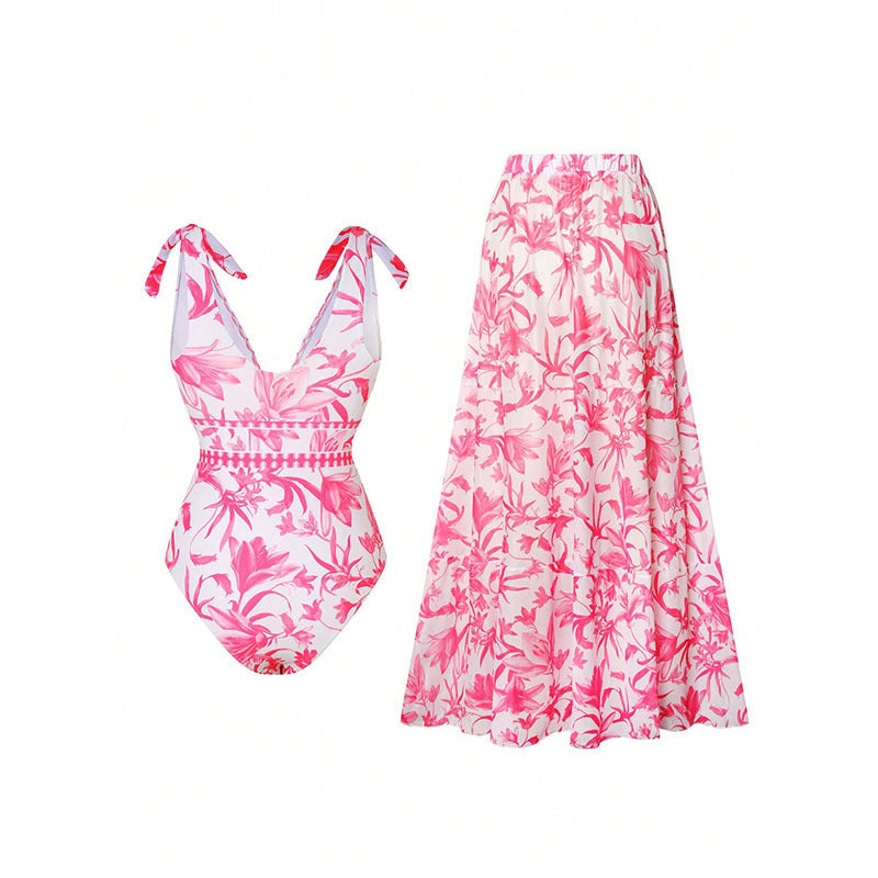 Damen Eleganter Badeanzug- und Maxirock-Set Drune