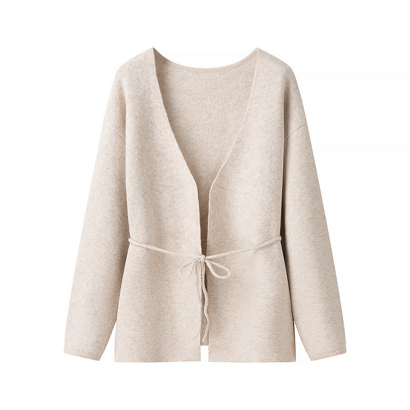 Damen komfortable Strickjacke mit Taillierung und weitem V-Ausschnitt Drune