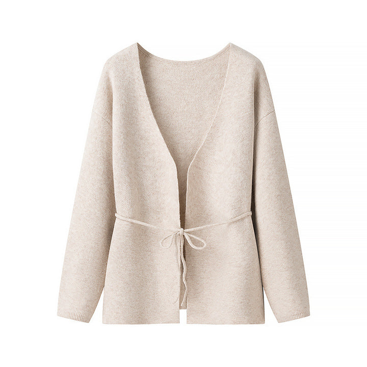 Damen komfortable Strickjacke mit Taillierung und weitem V-Ausschnitt Drune