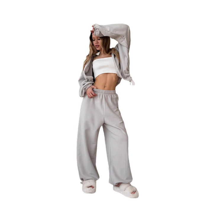Damen oversized Kapuzenjacke mit Reißverschluss und weiten Jogginghose Lounge-Set Drune