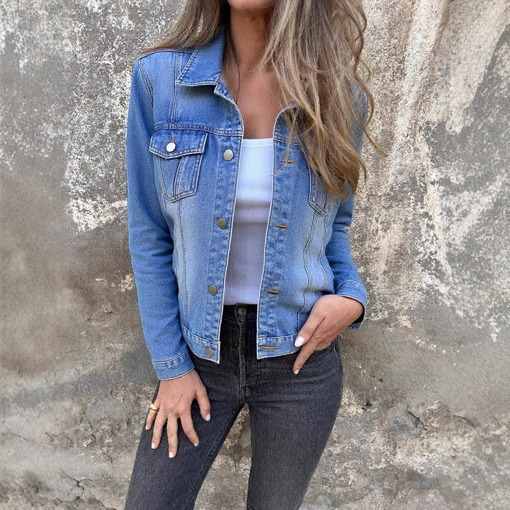 Damen Denimjacke im klassischen Schnitt mit modischen Knöpfen und stylischen Taschen Drune