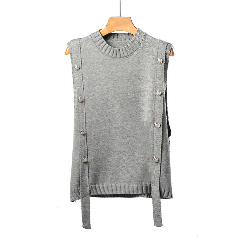 Damen Strickweste mit Knopfverschlüssen und seitlichen Bändern Drune