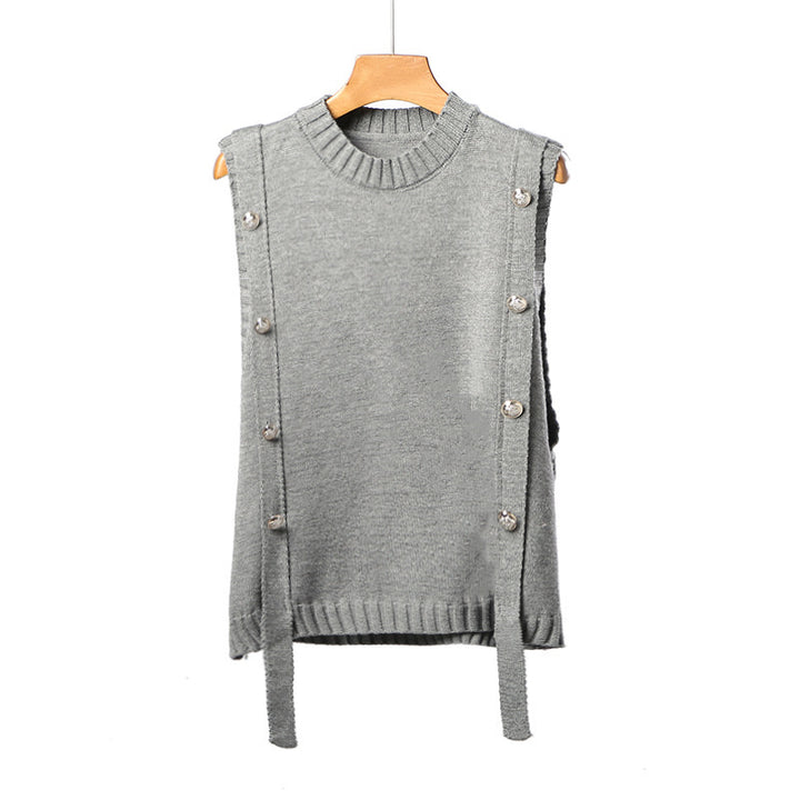 Damen Strickweste mit Knopfverschlüssen und seitlichen Bändern Drune
