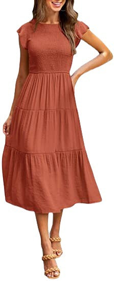 Damen Midi-Kleid mit elegantem geflochtenem Oberteil und leichtem Baumwollrock Drune