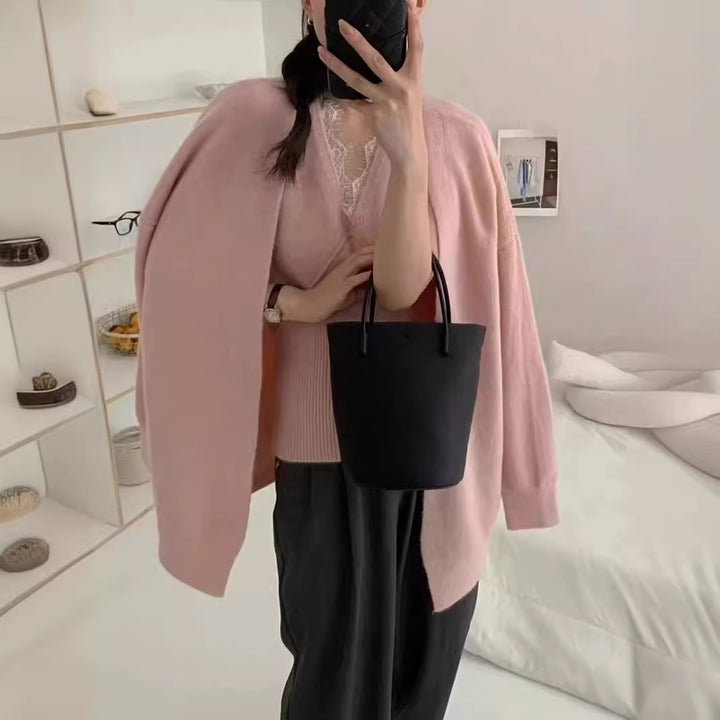 Damen lässige Strickjacke mit weitem Schnitt und komfortablem Material Drune