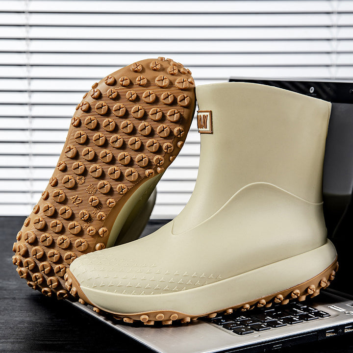 Unisex Wasserdichte Kurz-Gummistiefel mit rutschfester Noppenlaufsohle und wärmeisolierender Innensohle Drune