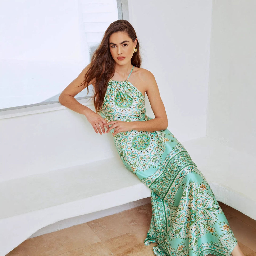 Damen Maxikleid mit verspielt floralem Design und schwingendem Rock Drune