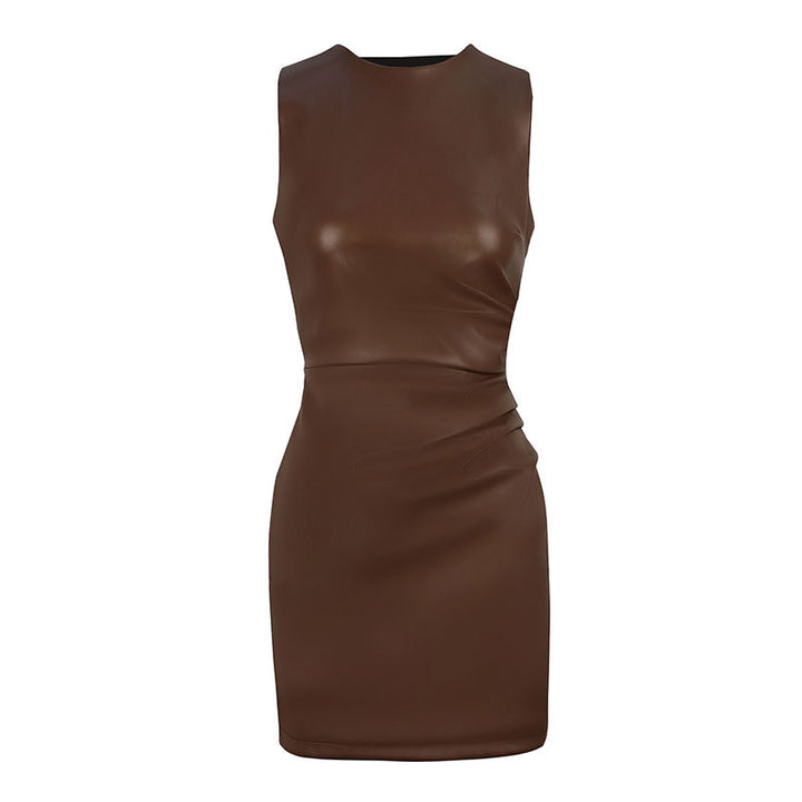 Damen figurbetontes Lederkleid mit elegantem Schnitt und raffinierten Raffungseffekten Drune