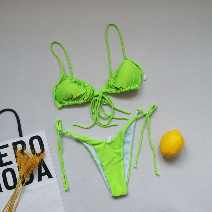 Damen Triangel-Bikini-Set mit verspielten Bindebändern und schickem Farbkontrast Drune