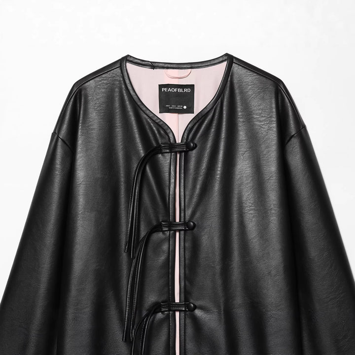 Damen nan Oversized Kunstlederjacke mit Knebelverschlüssen und aufgesetzten Pattentaschen Drune