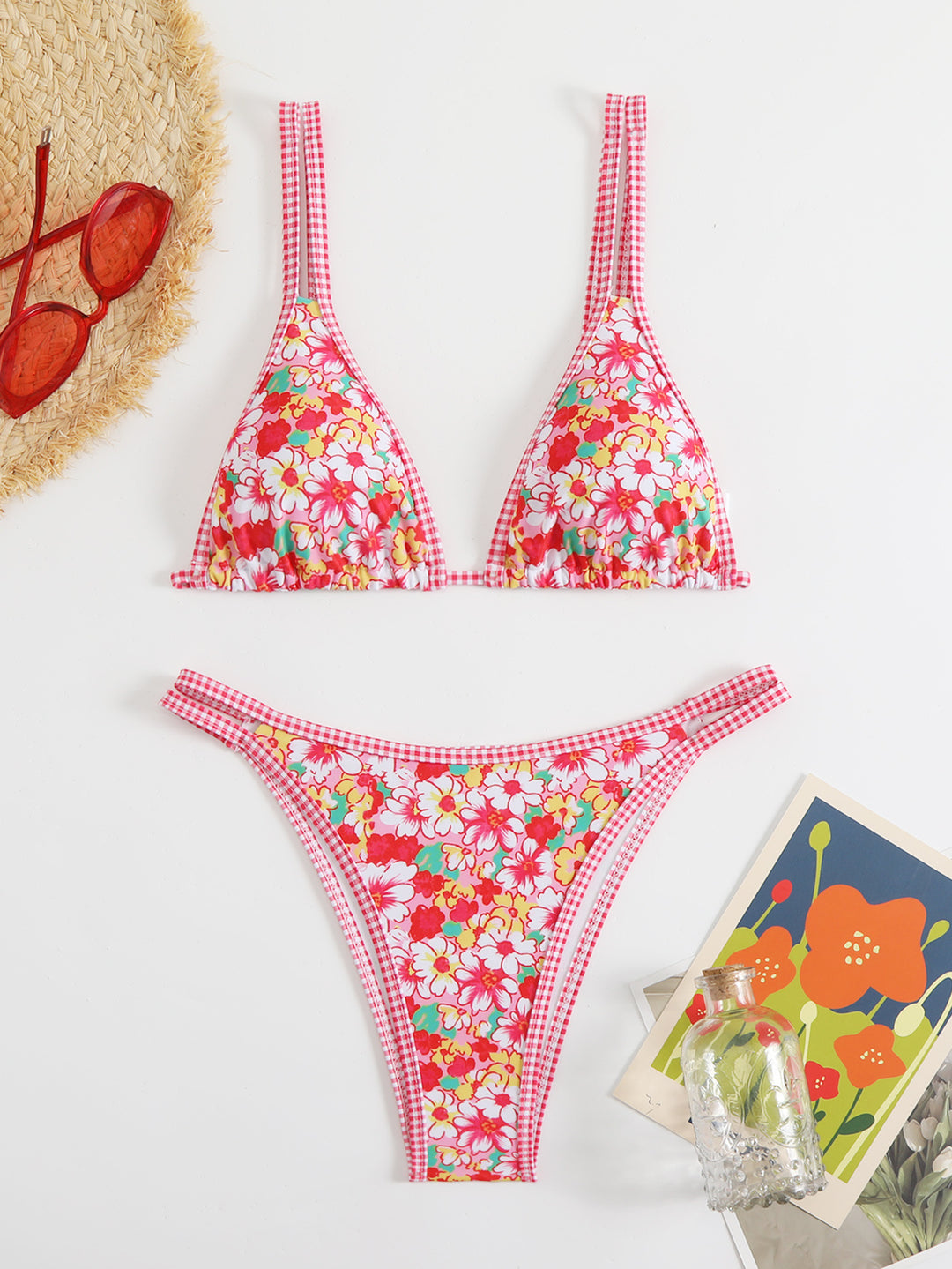 Damen Triangel-Bikini-Set mit lebhaftem Strandmotiv Drune