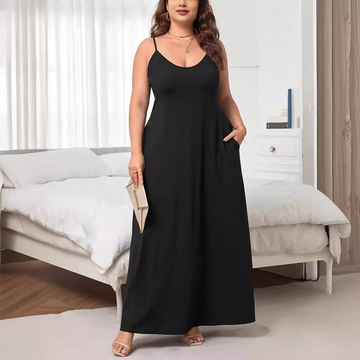 Damen Maxikleid mit schmalen Spagettiträgern und praktischen Seitentaschen Drune