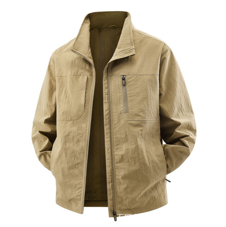 Herren Leichte Field-Utility-Jacke mit Mesh‑Futter, Stehkragen und Reißverschlusstaschen Drune