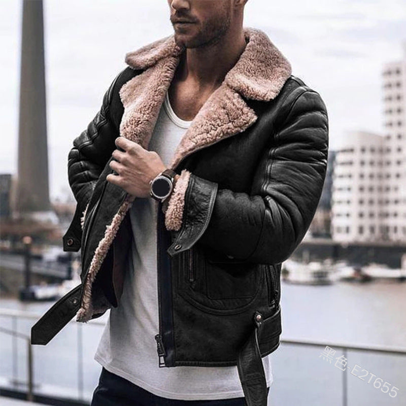 Herren Lederjacke mit schickem Kunstfellkragen Drune