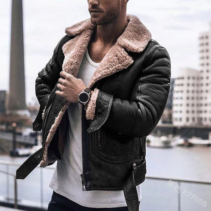 Herren Lederjacke mit schickem Kunstfellkragen Drune
