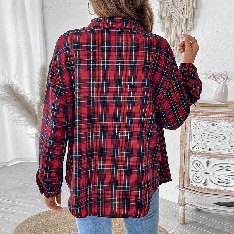 Damen kariertes Overshirt mit breiten Ärmel-Design Drune