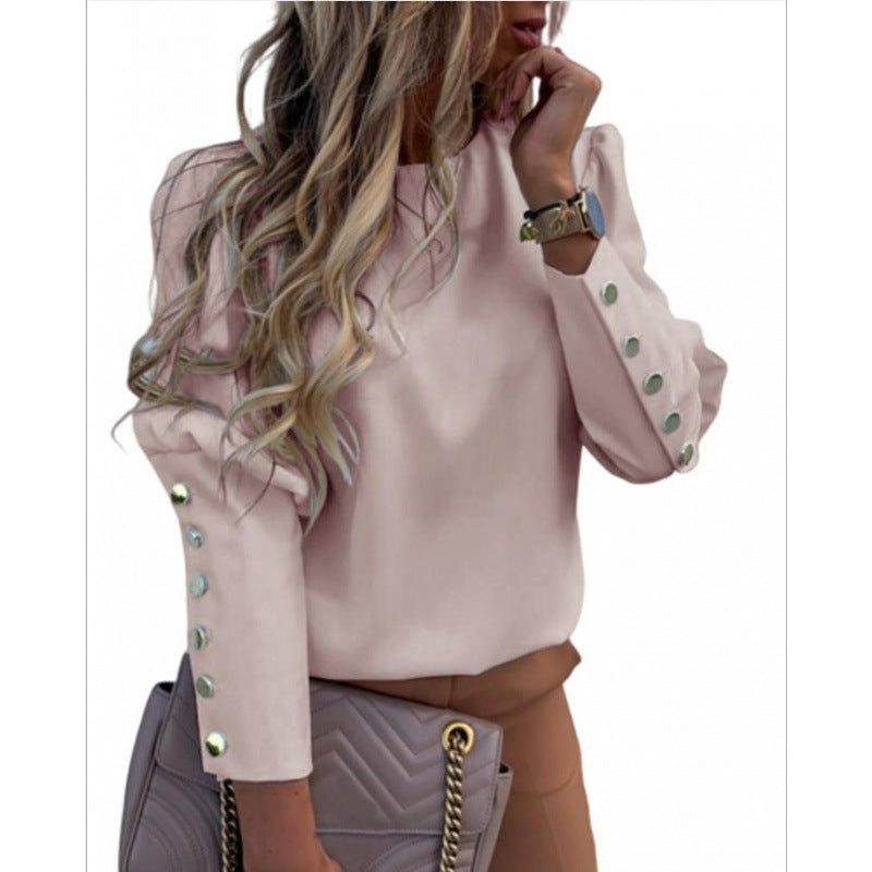 Damen Leichte Bluse mit Leopardenprint, Ballonärmeln und Zierknopfleiste Drune