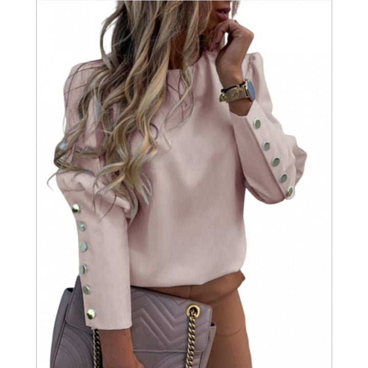 Damen Leichte Bluse mit Leopardenprint, Ballonärmeln und Zierknopfleiste Drune