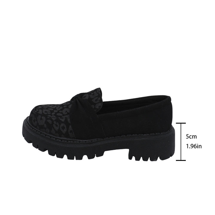 Damen Klobiger Loafer mit dekorativer Knotenschleife und Leoparden‑Spitze Drune