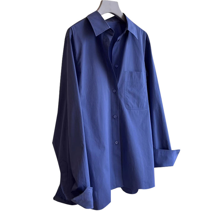 Damen Klassische Hemdbluse mit breitem Kragen Drune