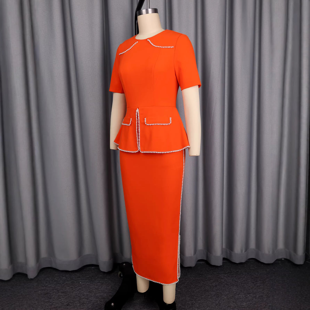 Damen elegantes Kleid mit dekorativen Perlenakzenten Drune