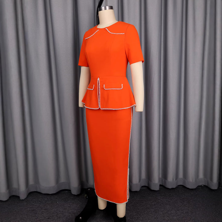 Damen elegantes Kleid mit dekorativen Perlenakzenten Drune