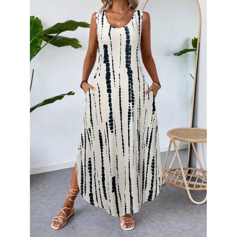 Damen Maxikleid mit seitlichen Taschen und modischem Streifenmuster Drune