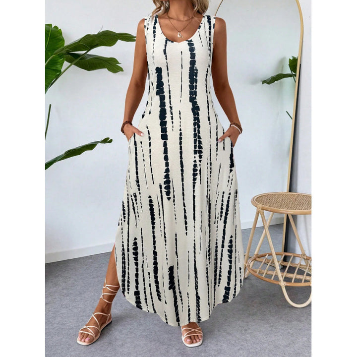 Damen Maxikleid mit seitlichen Taschen und modischem Streifenmuster Drune