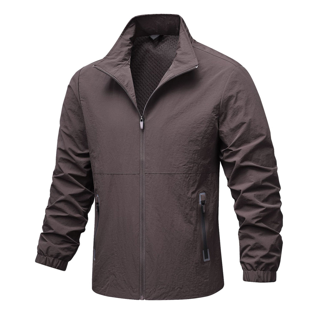 Herren leichte technische Windjacke mit Netzfutter, hohem Stehkragen und Reißverschlusstaschen Drune