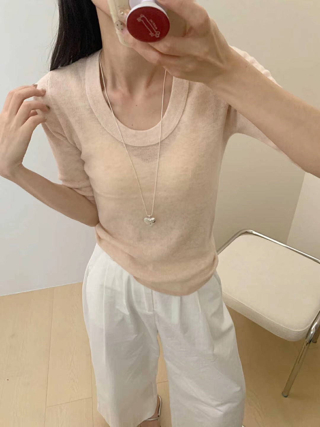 Damen Feines Feinstrick-Shirt mit tiefem Rundhals und dreiviertel Ärmeln Drune